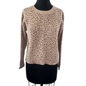 JOIE Beige Brown S Knit Sweater Leopard Print Crew Neck Long Sleeve Pullover